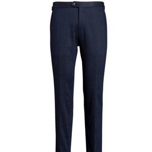 Allen Navy Cotton and Linen Stretch Twill Dress Pant